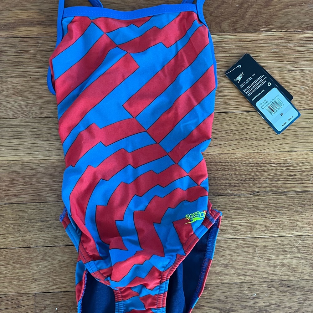Speedo Women's Vortex Maze Flyback One Piece Red/Blue - 26 - Picture 1 of 4
